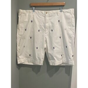 Polo Ralph‎ Lauren Mens 44L White Embroidered Polo Stretch Classic Fit Shorts